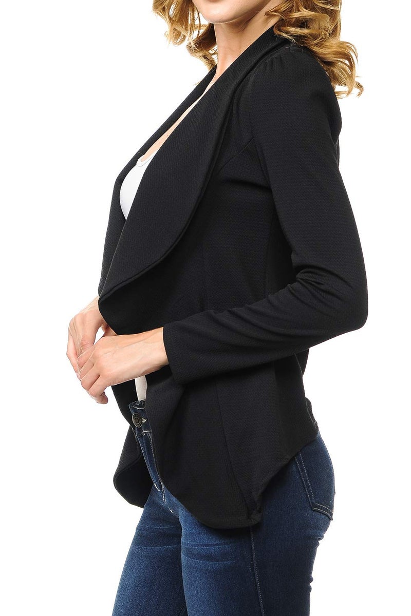 MINEFREE Women's Long Sleeve Classic Draped Open Front Lightweight Blazer Solid Black S - Image 3